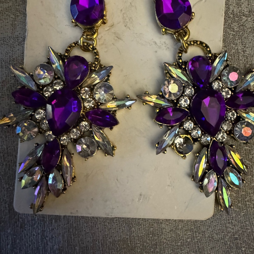 Elegant Purple and Gold Statement Earrings